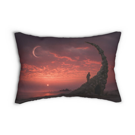 Solstice Sentinel Spun Polyester Lumbar Pillow – Crimson Sky Stairway to Dawn