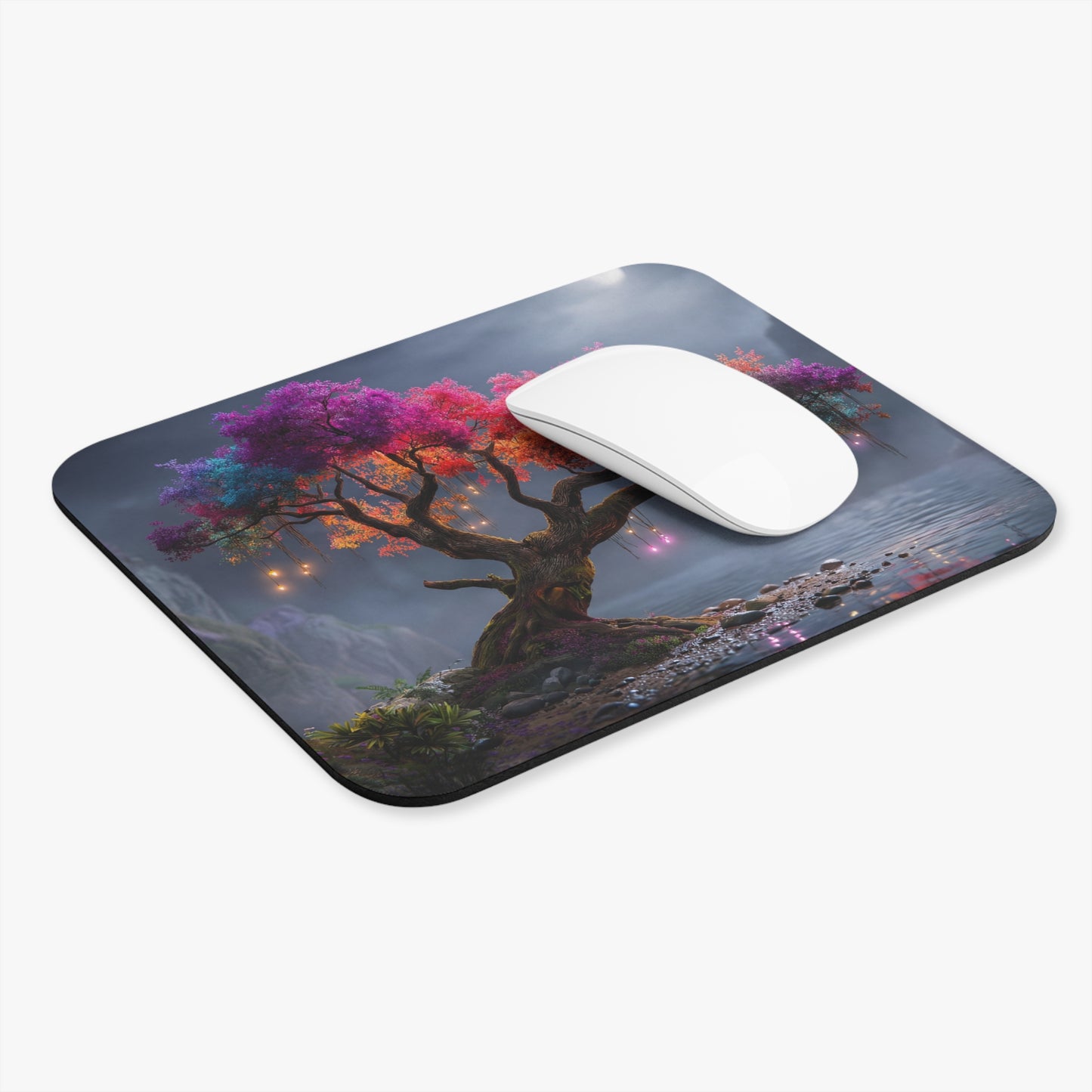 Chromatic Grove Mouse Pad (Rectangle) – Moonlit Tree of Shifting Visions
