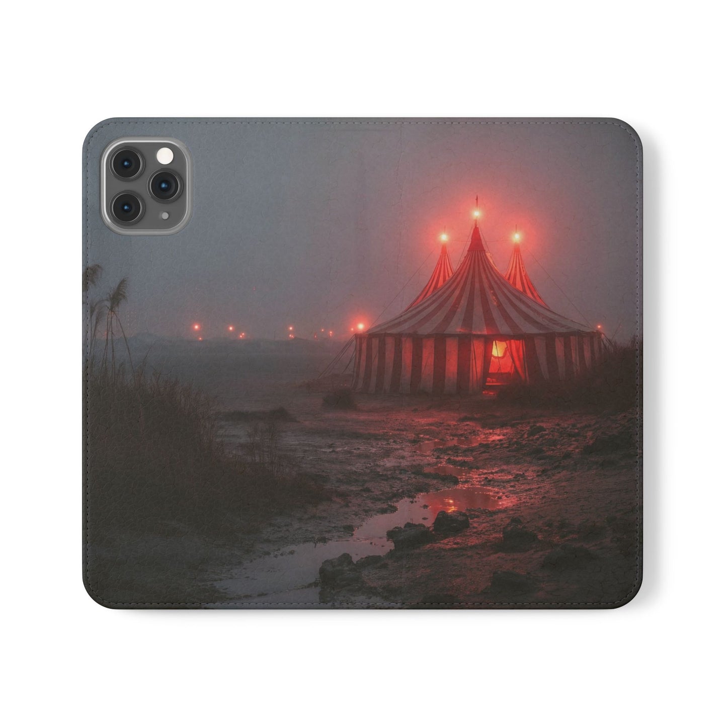 Crimson Circus Tent Flip Cases – Misty Coastside Lantern Scene