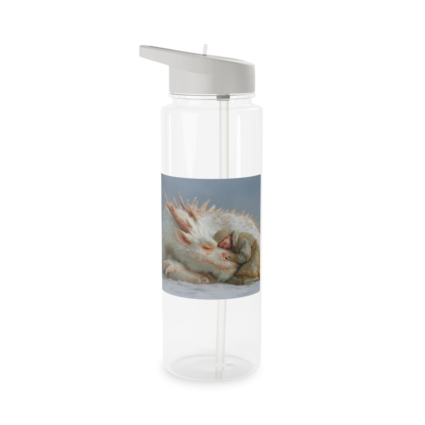 Guardian Dragon and Child Water Bottle – Snowy Embrace Fantasy Art