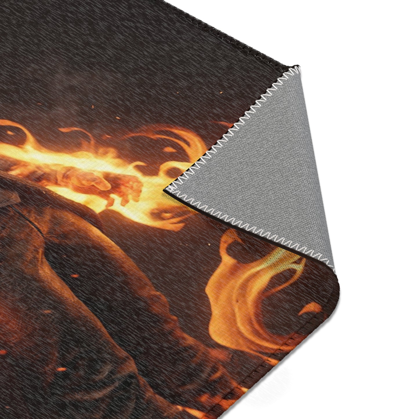 Flamebound Sentinel Area Rug – Ember-Wreathed Warrior Dreamscape