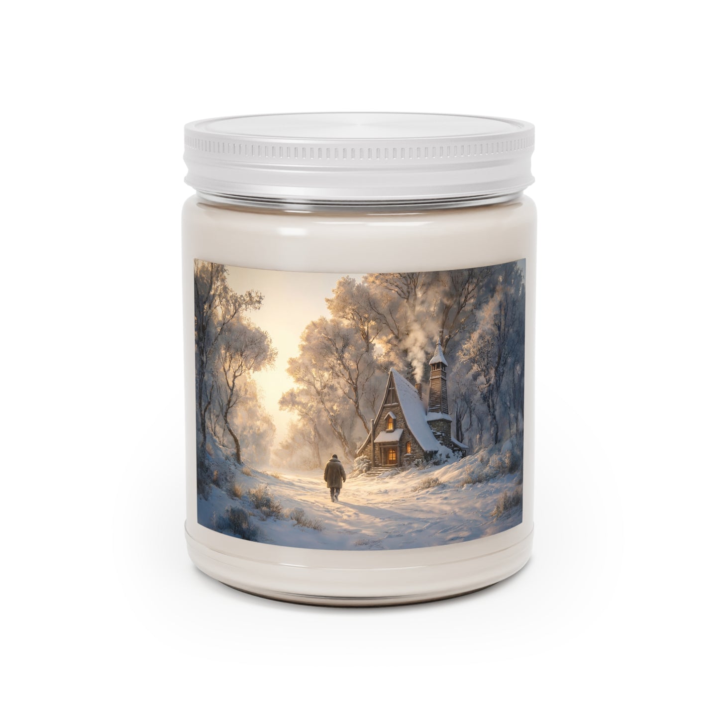 Snowbound Chapel Scented Soy Candles with White Lid, 9oz – Warmth in a Winter’s Hush