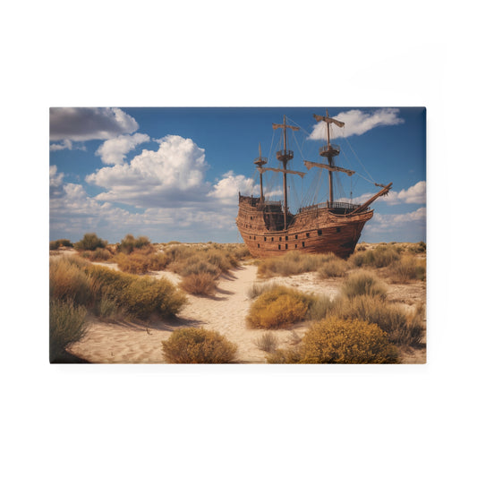 Desert Shipwreck Button Magnet, Rectangle (1 & 10 pcs) – Salt-Weathered Sail on Sun-Drenched Dunes