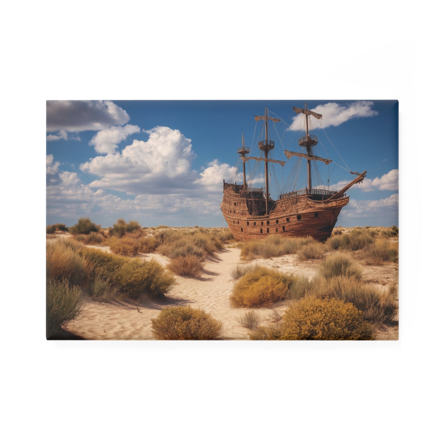 Deserted Galleon Button Magnet, Rectangle (1 & 10 pcs) – Sun-Baked Shipwreck on the Dunes