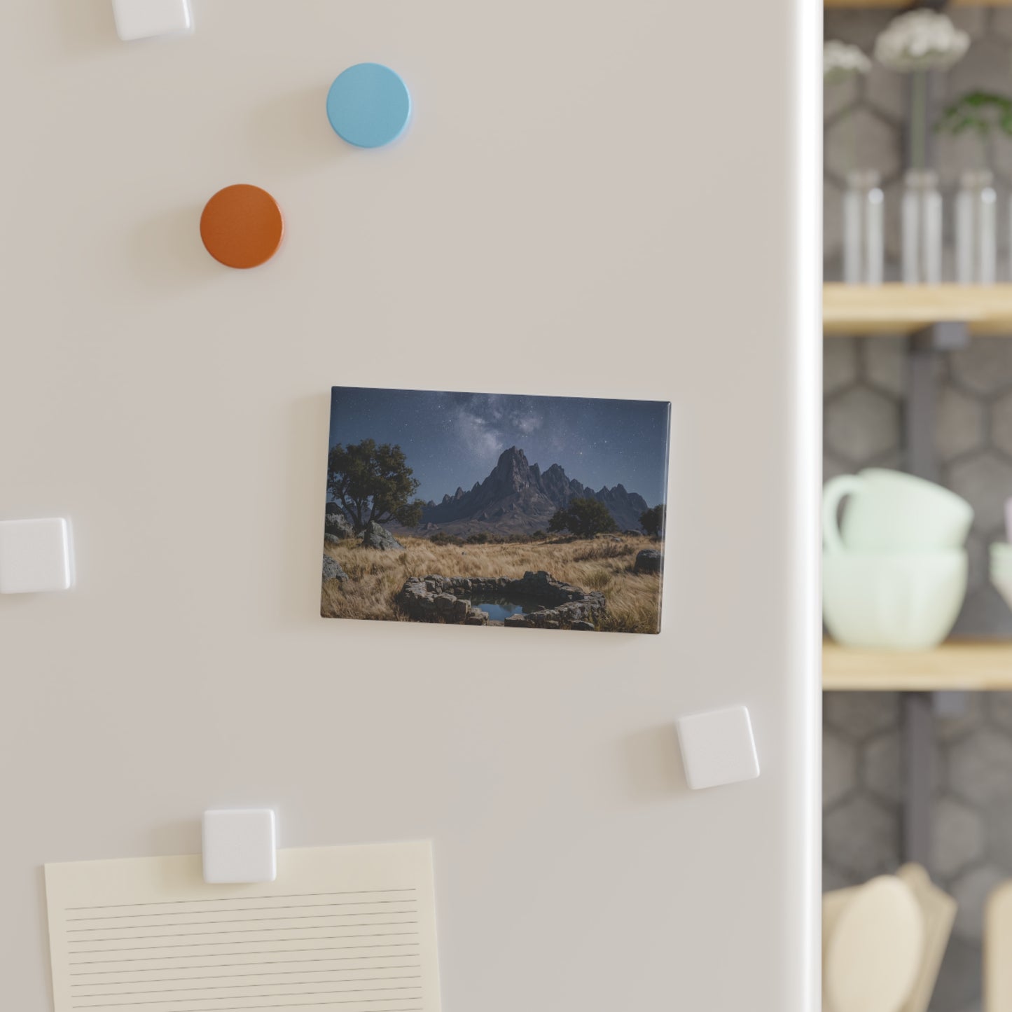 Starlit Mountain Well Button Magnet, Rectangle (1 & 10 pcs) – Whisper of the Milky Way