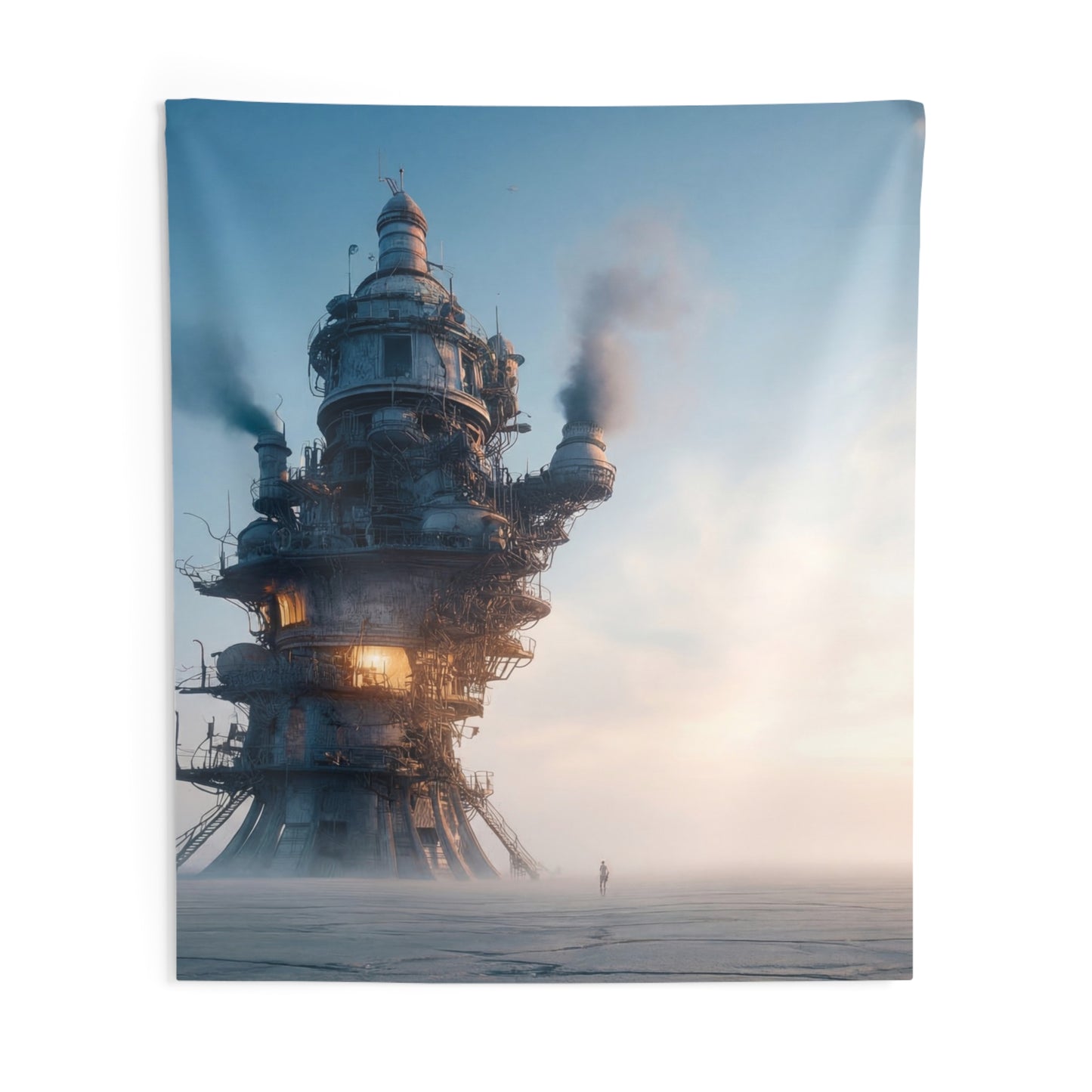 Steamforged Tower Indoor Wall Tapestries – Dusk Over the Iron Sentinel