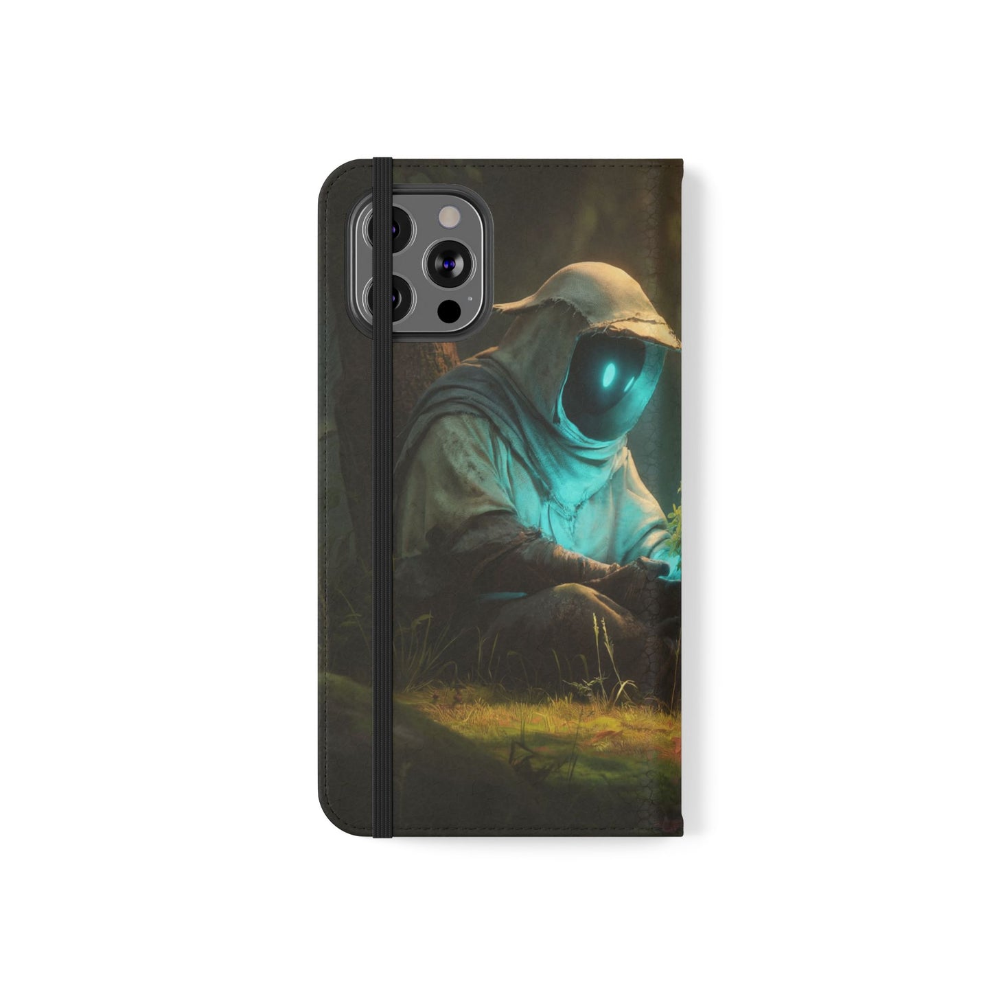 Glowing Orb Hooded Guardian Flip Cases – Bioluminescent Forest Keeper
