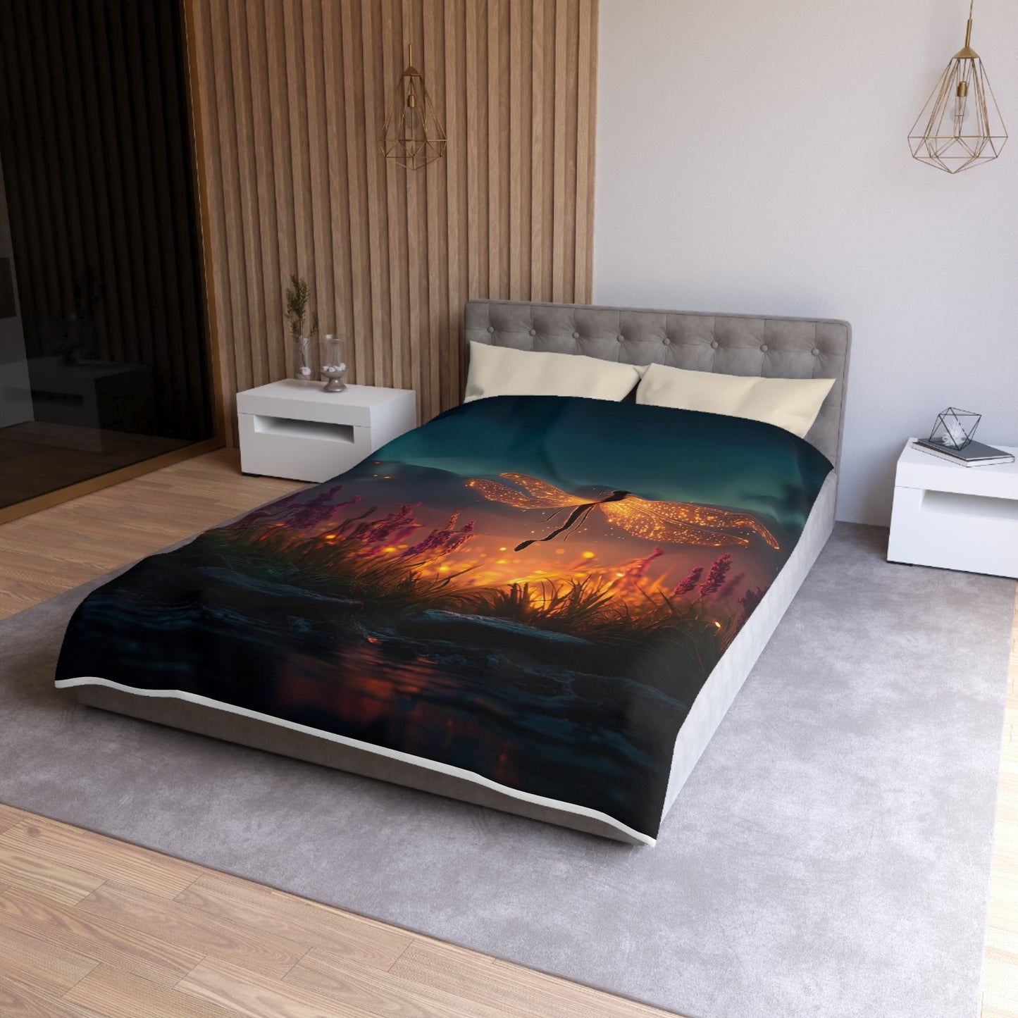Firefly Dragonfly Microfiber Duvet Cover – Twilight Meadow Dreamscape