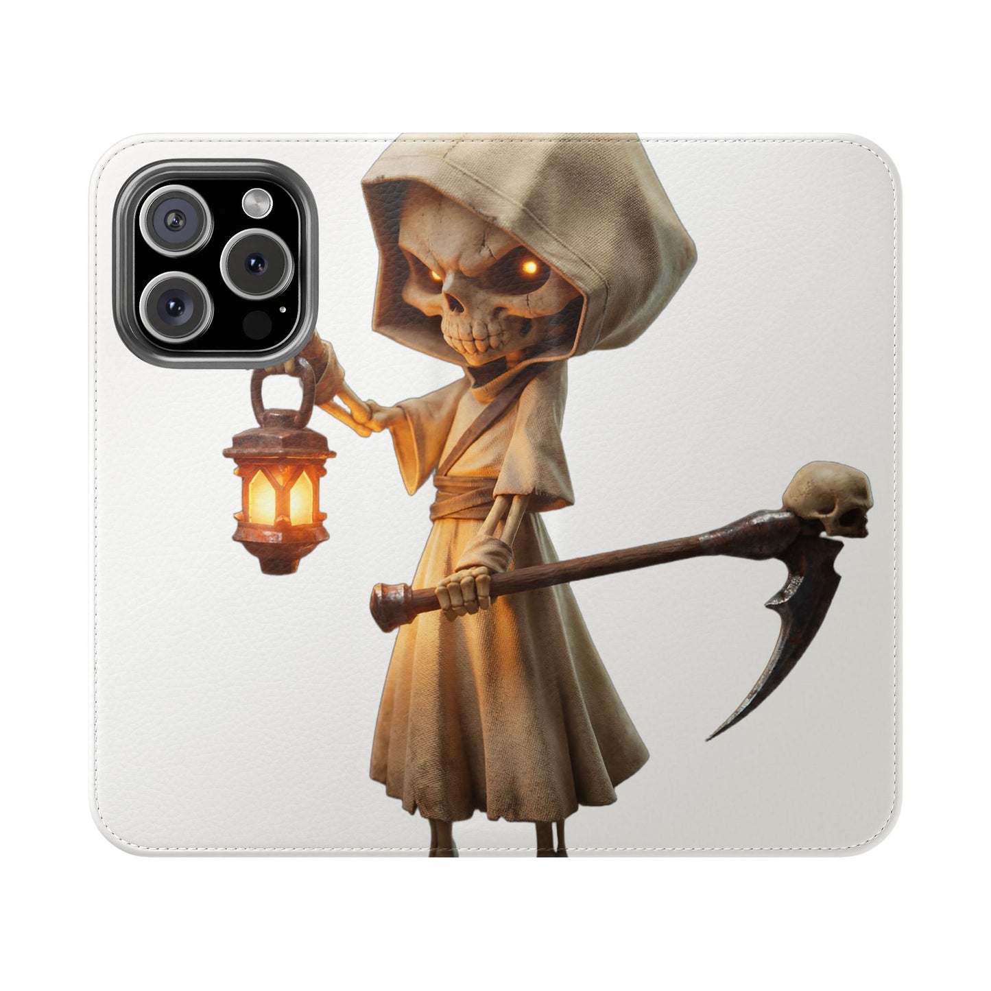 Lantern-Bearing Sentinel Flip Cases – Hooded Guardian with Scythe and Warm Glow
