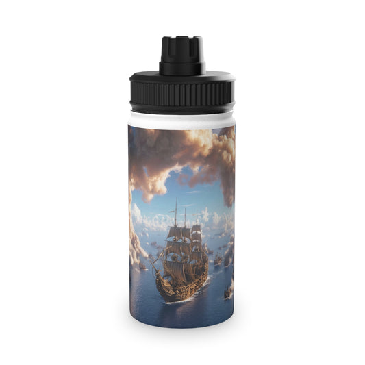 Armada Through Clouds Stainless Steel Water Bottle, Sports Lid – Golden Fleet at Dawn
