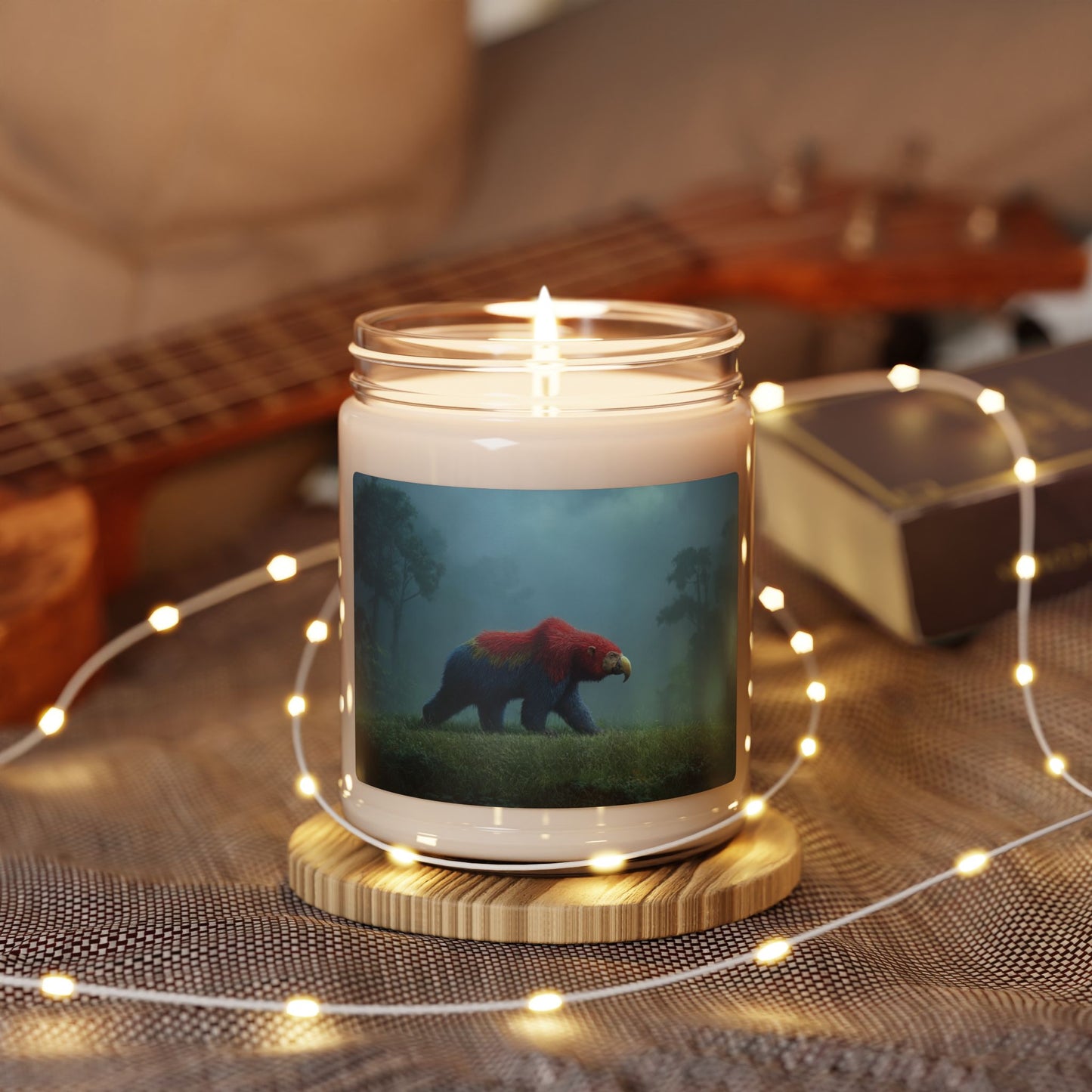 Parrot-Bear in Mist Scented Soy Candle, 9oz – Whisper of the Rainforest Guardian