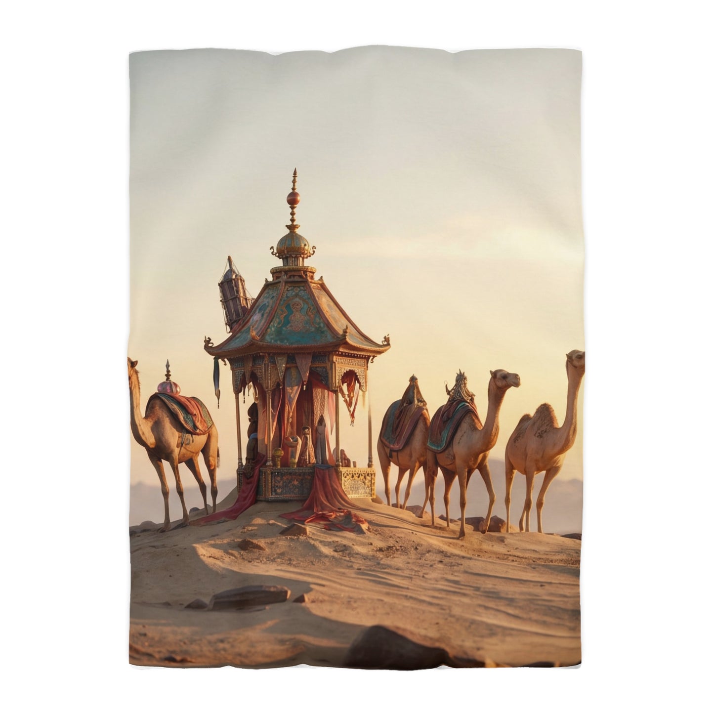 Desert Mirage Duvet Cover – Golden Dunes & Ornate Caravan