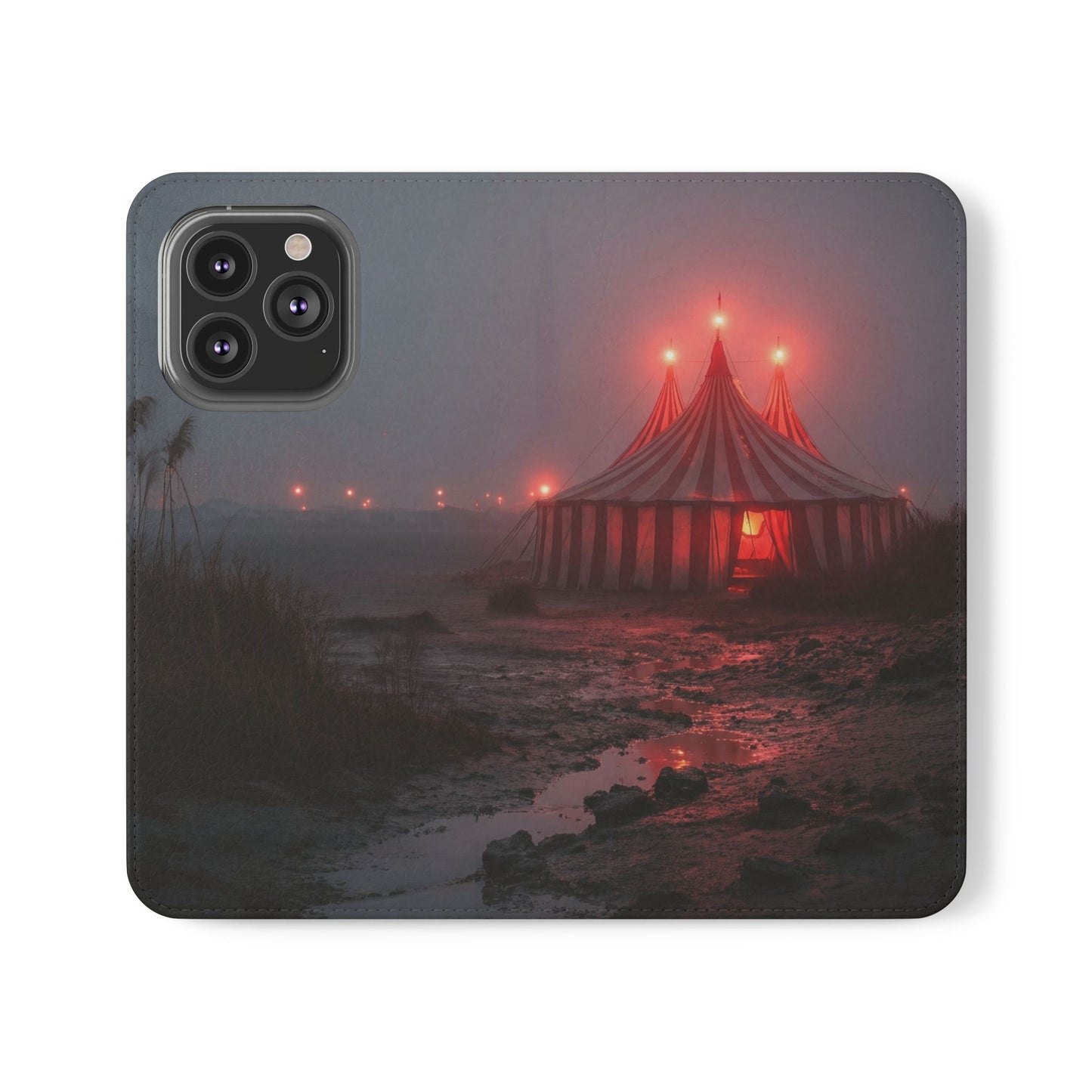 Crimson Circus Tent Flip Cases – Misty Coastside Lantern Scene