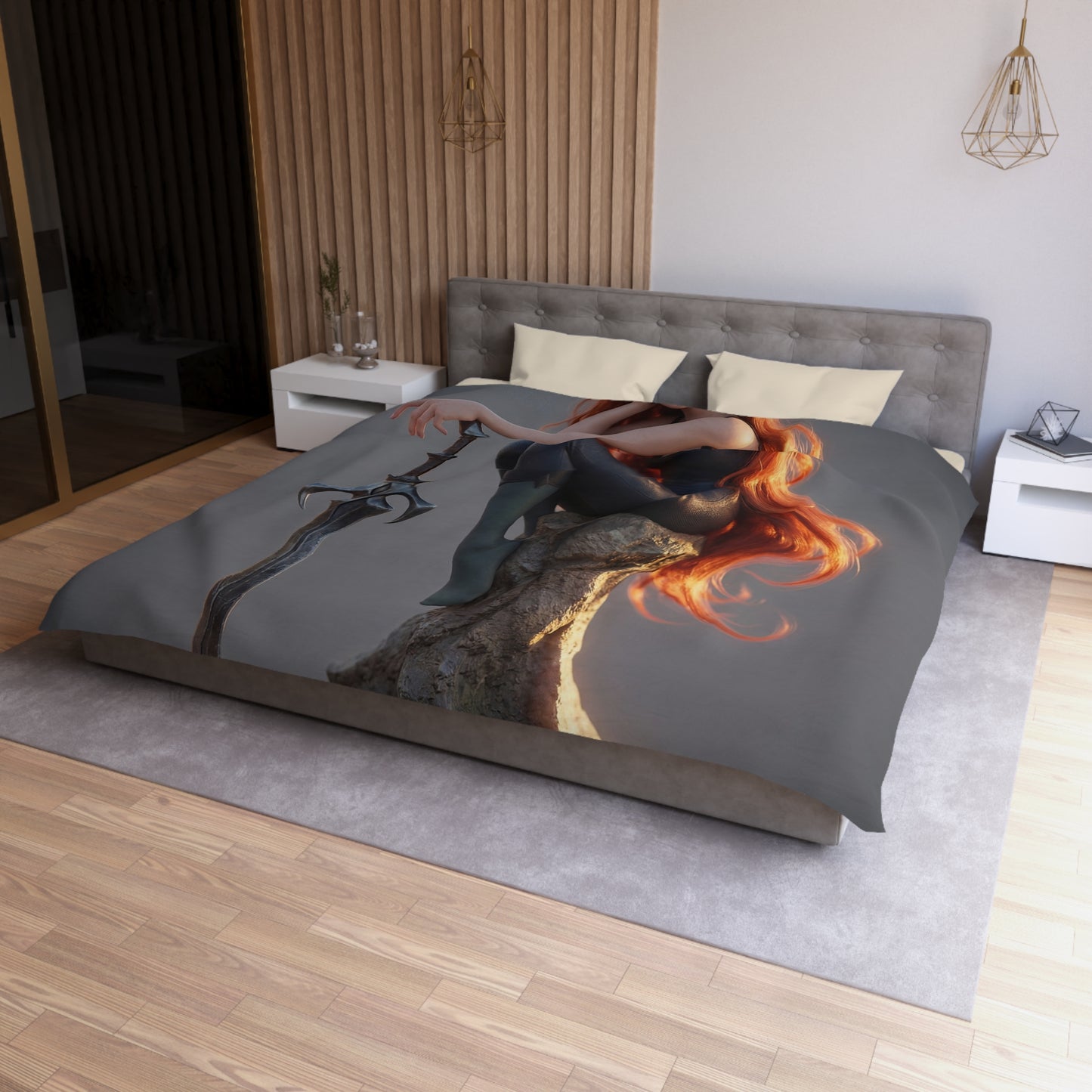 Crimson Sentinel Microfiber Duvet Cover – Sunset Warrior’s Resting Place