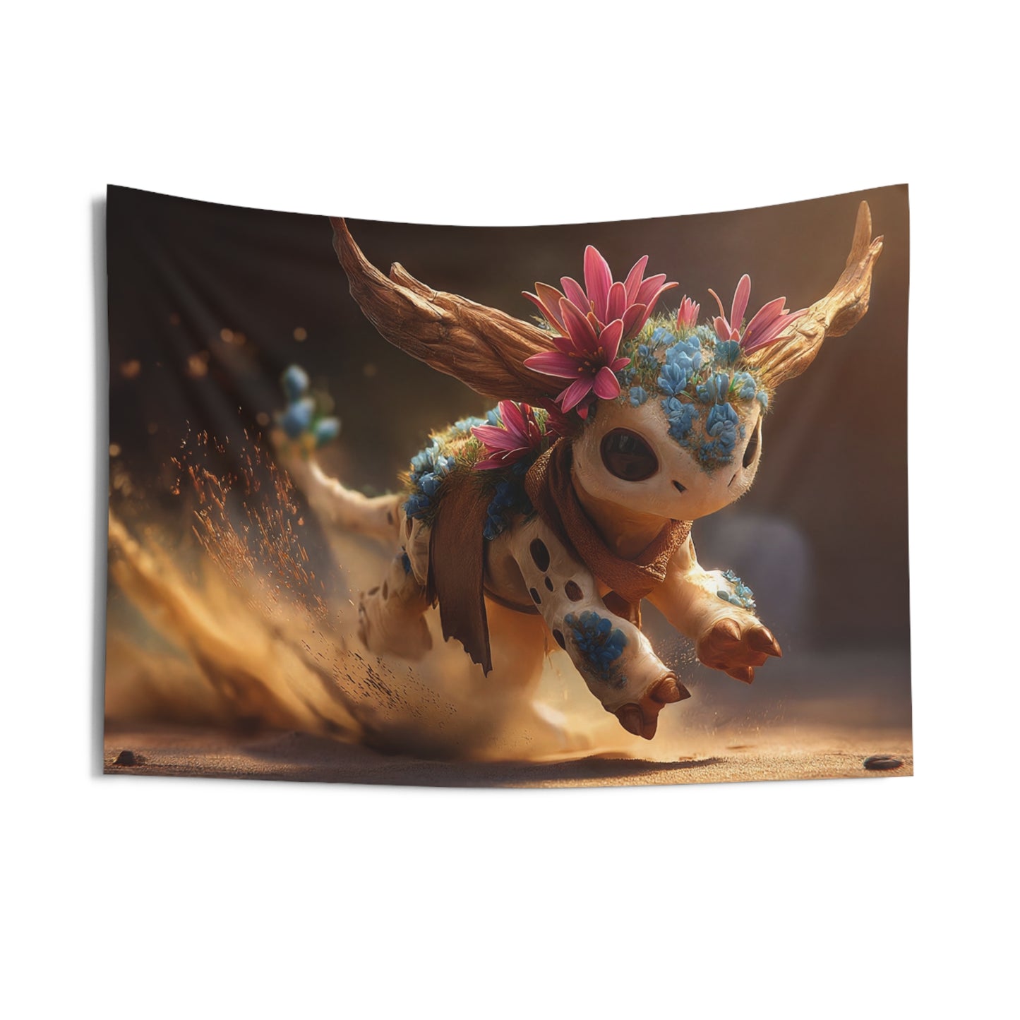 Flower-Crowned Desert Guardian Tapestry – Sunset Sprint Through Golden Dust