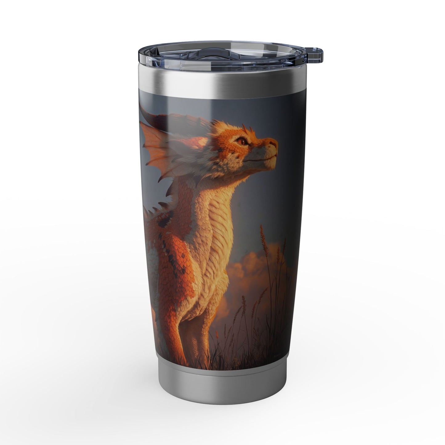 Sunset Serenade Dragon Vagabond 20oz Tumbler – Golden Hour Guardian