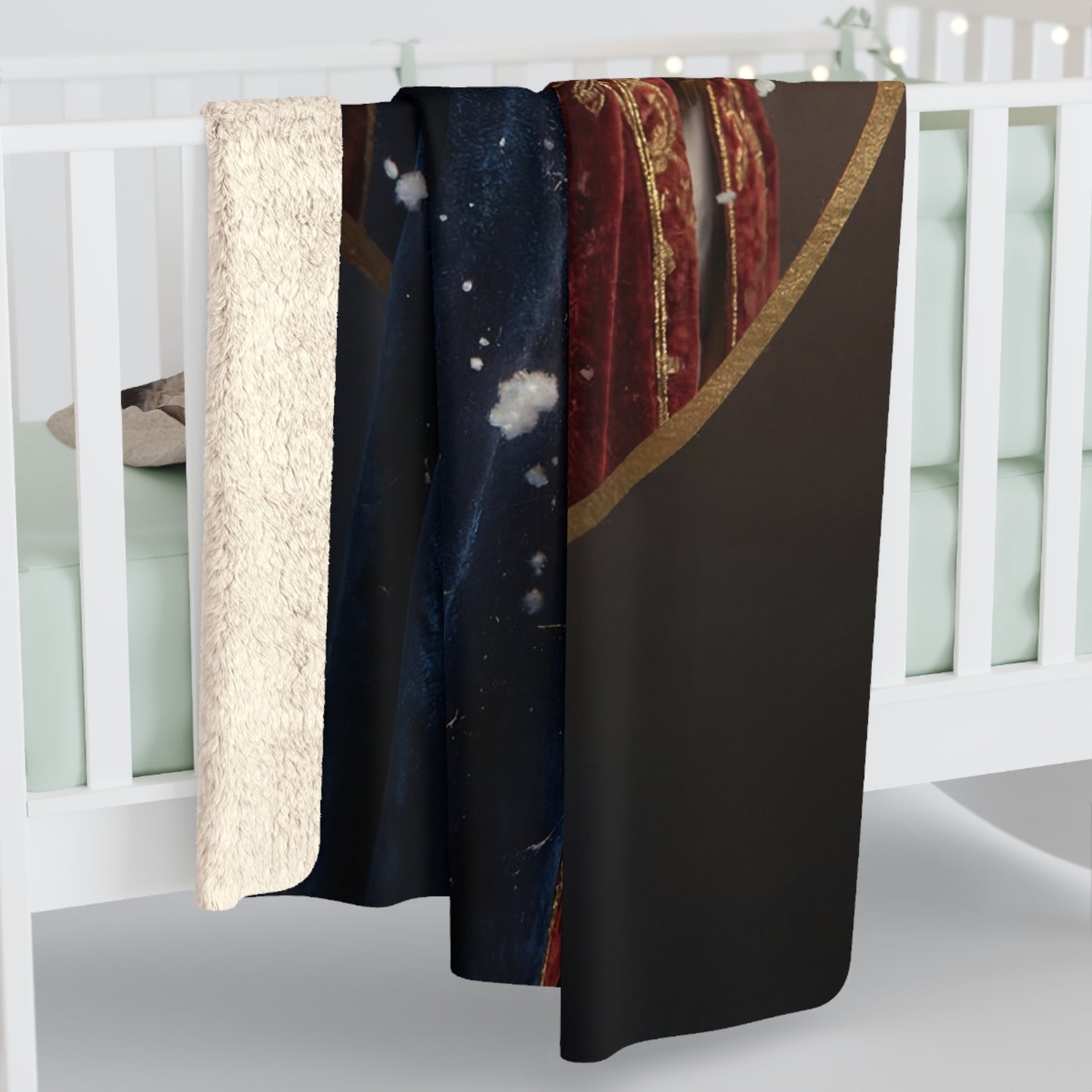 Triple Crown Owls Sherpa Fleece Blanket – Regal Sentinels in Gold and Velvet