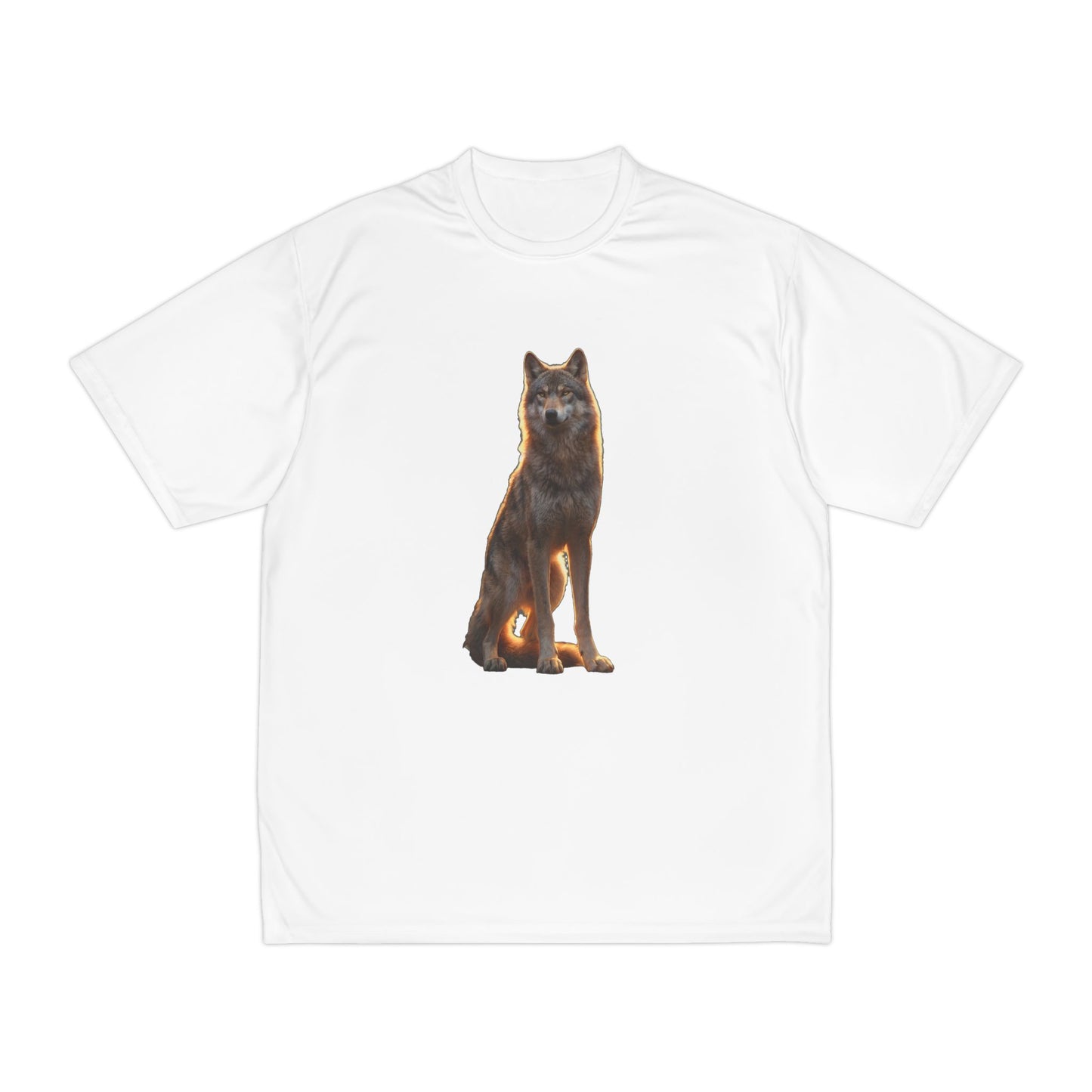 Golden Hour Wolf Men's Performance T-Shirt – Sunlit Sentinel Graphic Tee