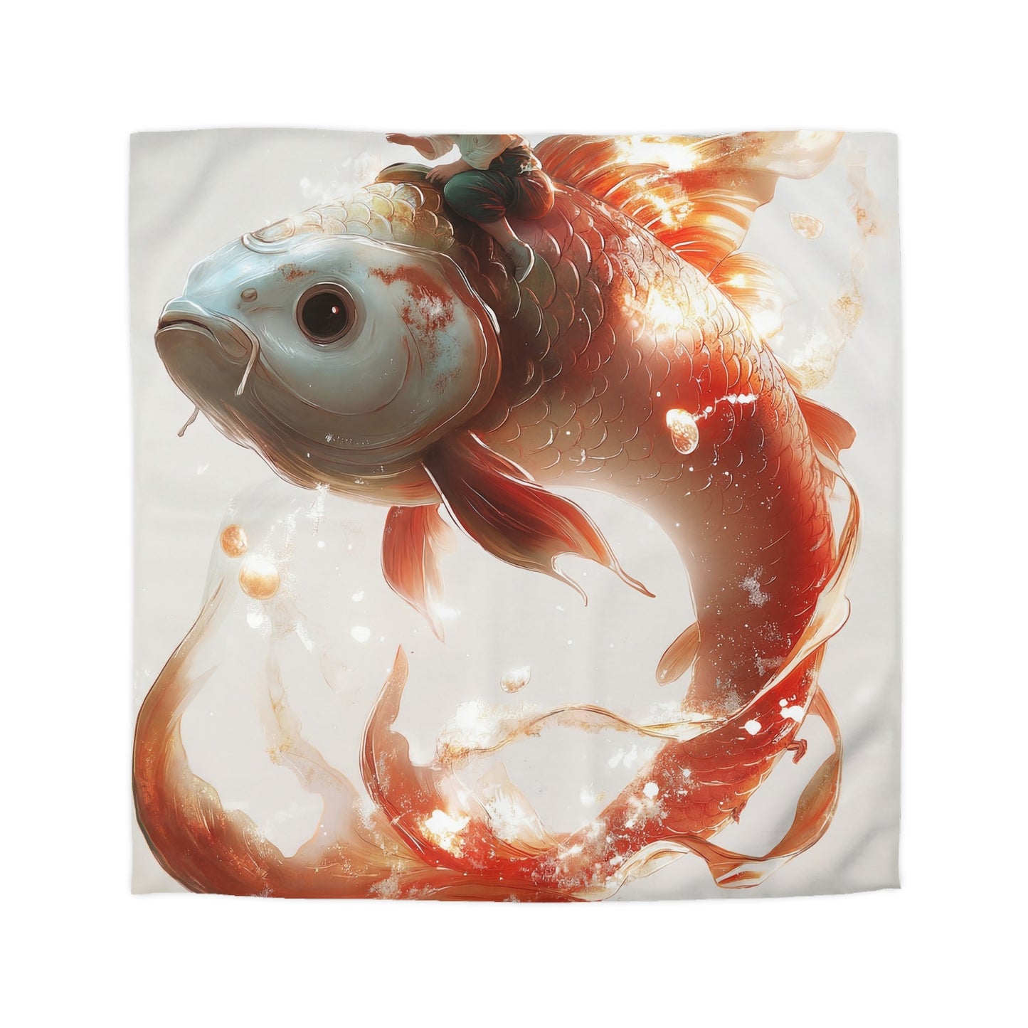Child on Celestial Koi Microfiber Duvet Cover – Warm Glow Dreamscape