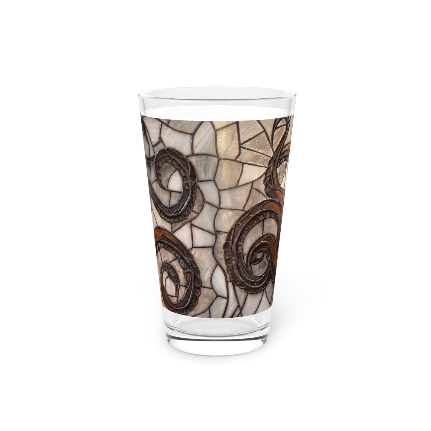 Stained Glass Octopus Pint Glass, 16oz – Amber Depths & Iron Lace