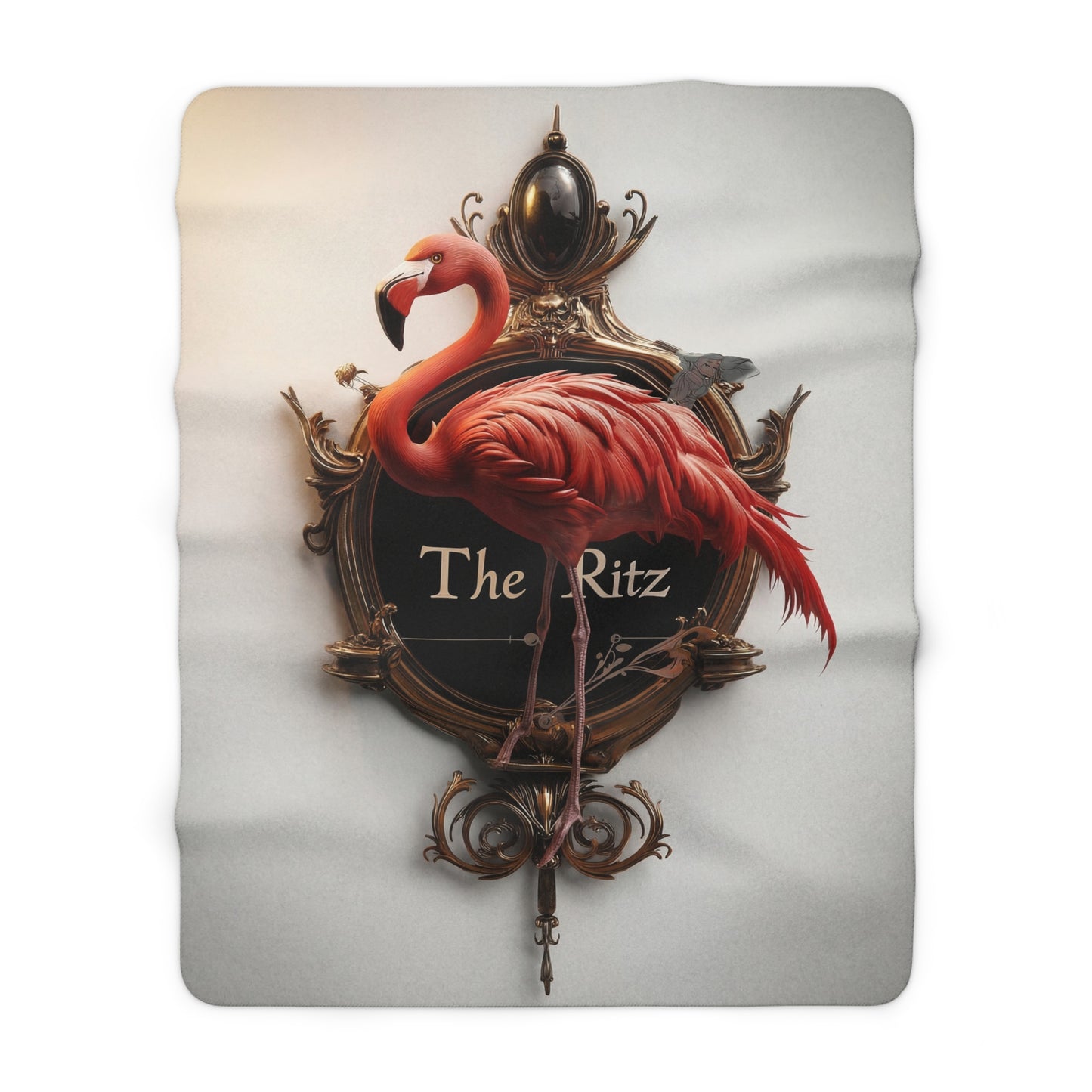 Flamingo in Gilded Frame Sherpa Fleece Blanket – Velvet Nights at The Ritz