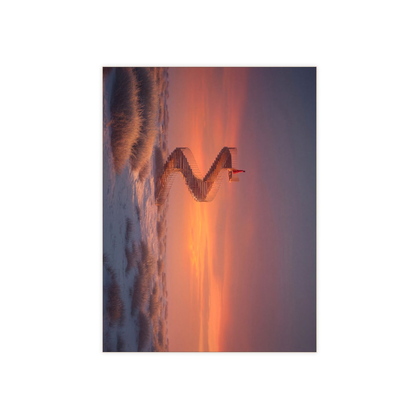 Solitary Spiral Staircase Ceramic Photo Tile – Sunset Ascension in a Whispering Dune