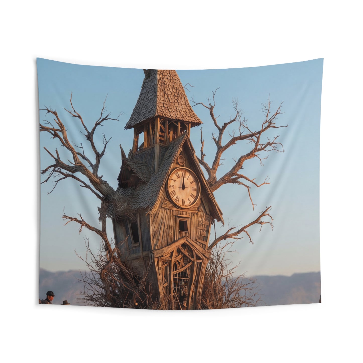 Clock Tower in the Desert Tree Indoor Wall Tapestries – A Quiet Passage Through Time