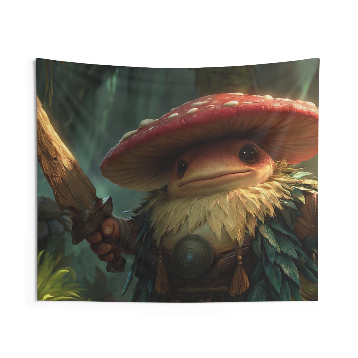 Mushroom Knight Indoor Wall Tapestries – Sunlit Jungle Sentinel