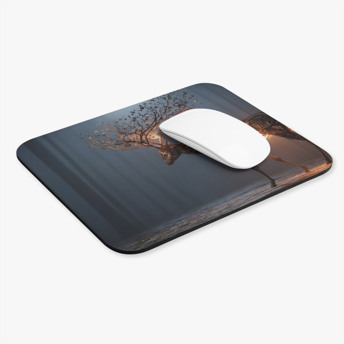 Steampunk Deer Mouse Pad – Luminescent Gear Forest