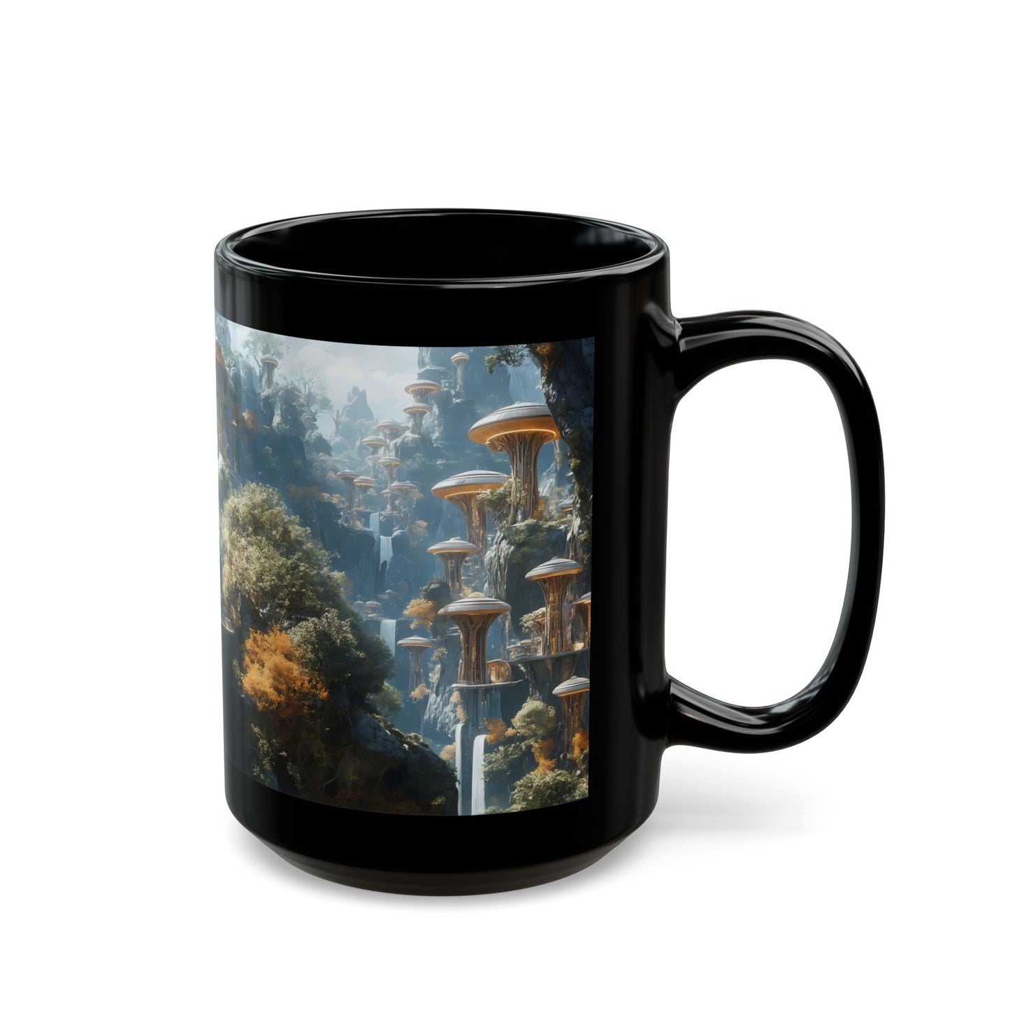 Floating Sky-City Mug – Luminescent Dome Homes Amid Autumn Canyons