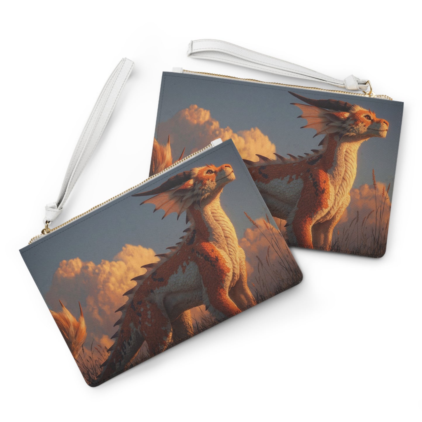 Sunset Sentinel Clutch Bag – Warm-Blaze Dragon in Golden Grass