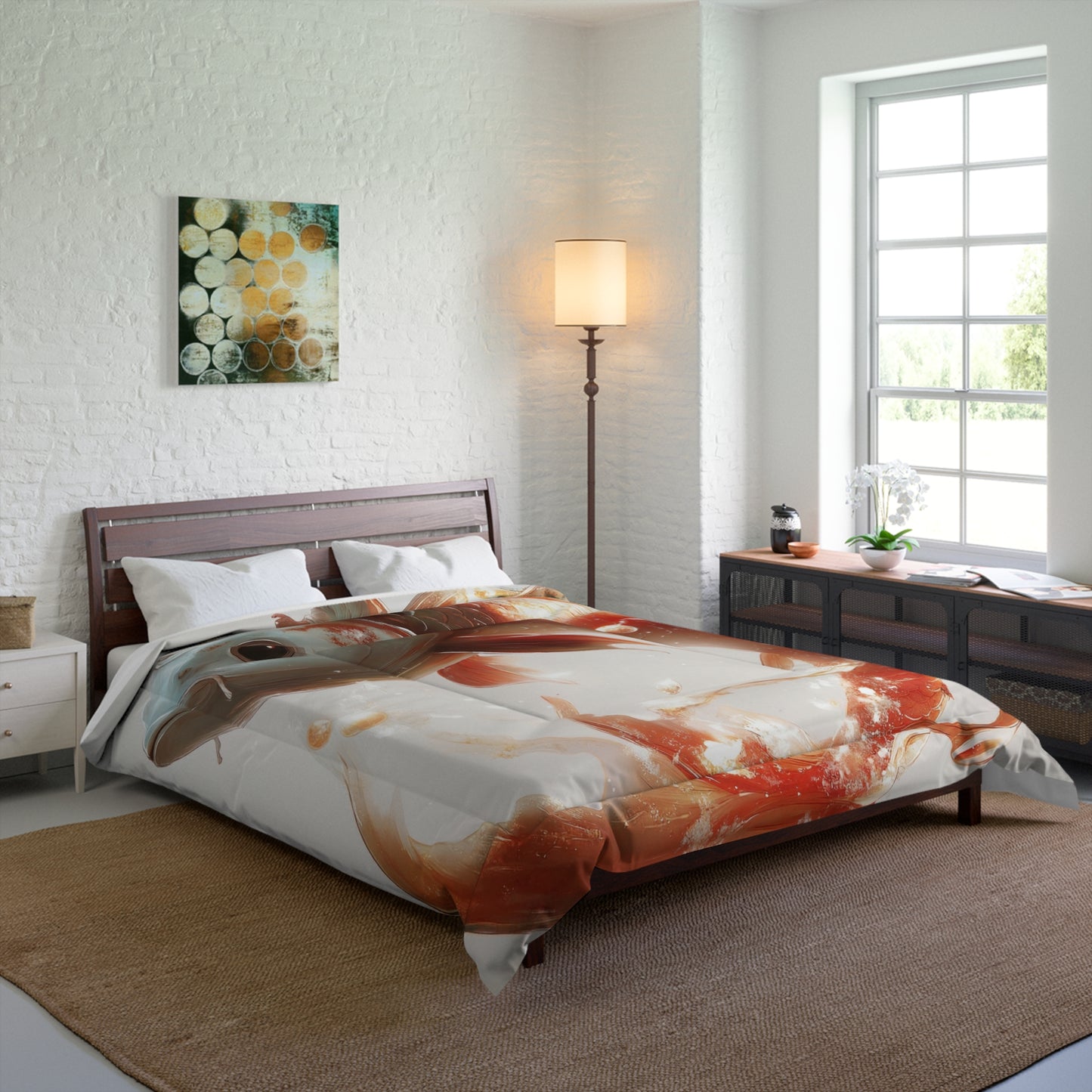 Child on Glowing Koi Comforter – Warm Currents of Wonder