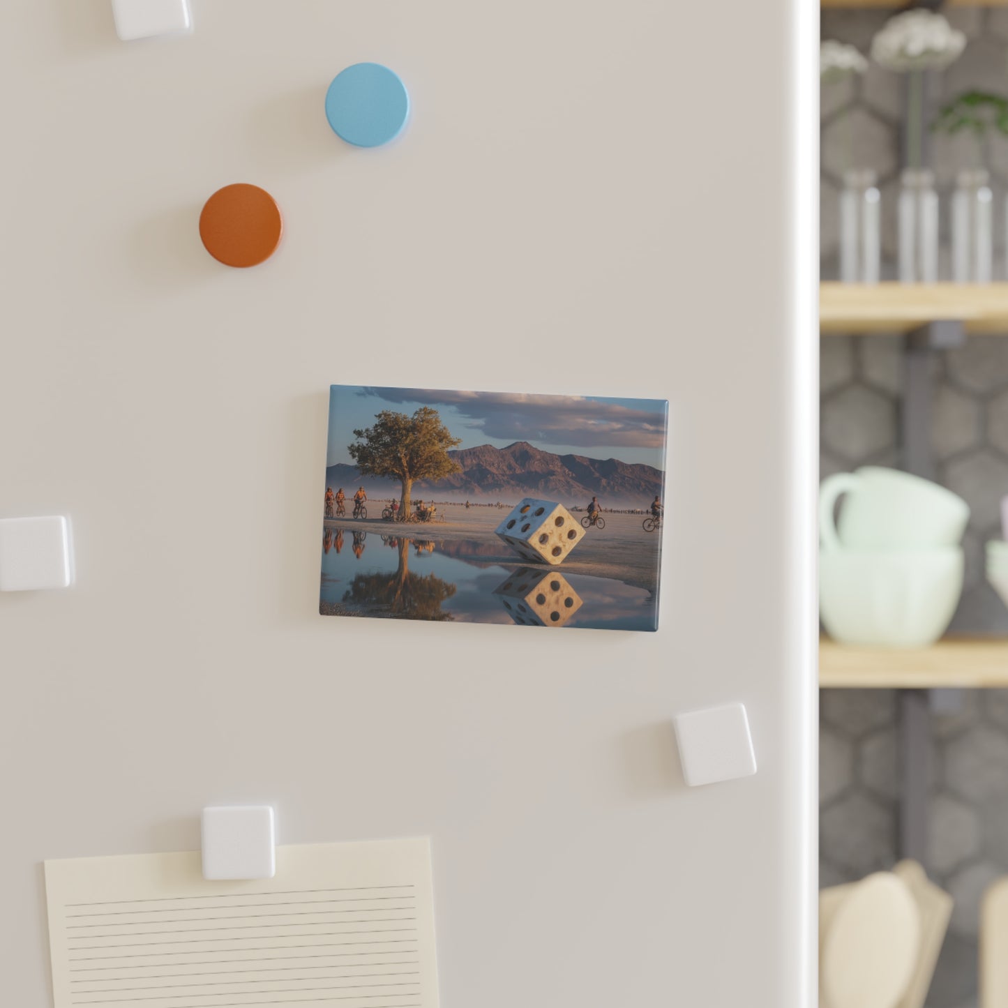 Desert Dice Button Magnet, Rectangle (1 & 10 pcs) – Sunset Reflection at Burning Man