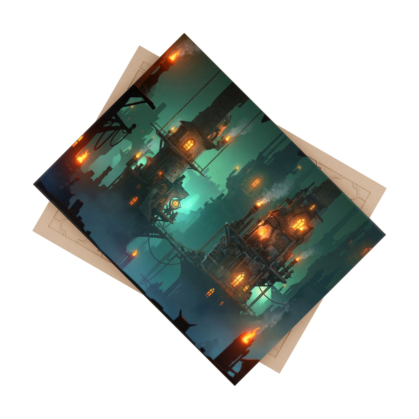 Floating City at Dusk Ceramic Photo Tile – Warm Lights Against Emerald Mist