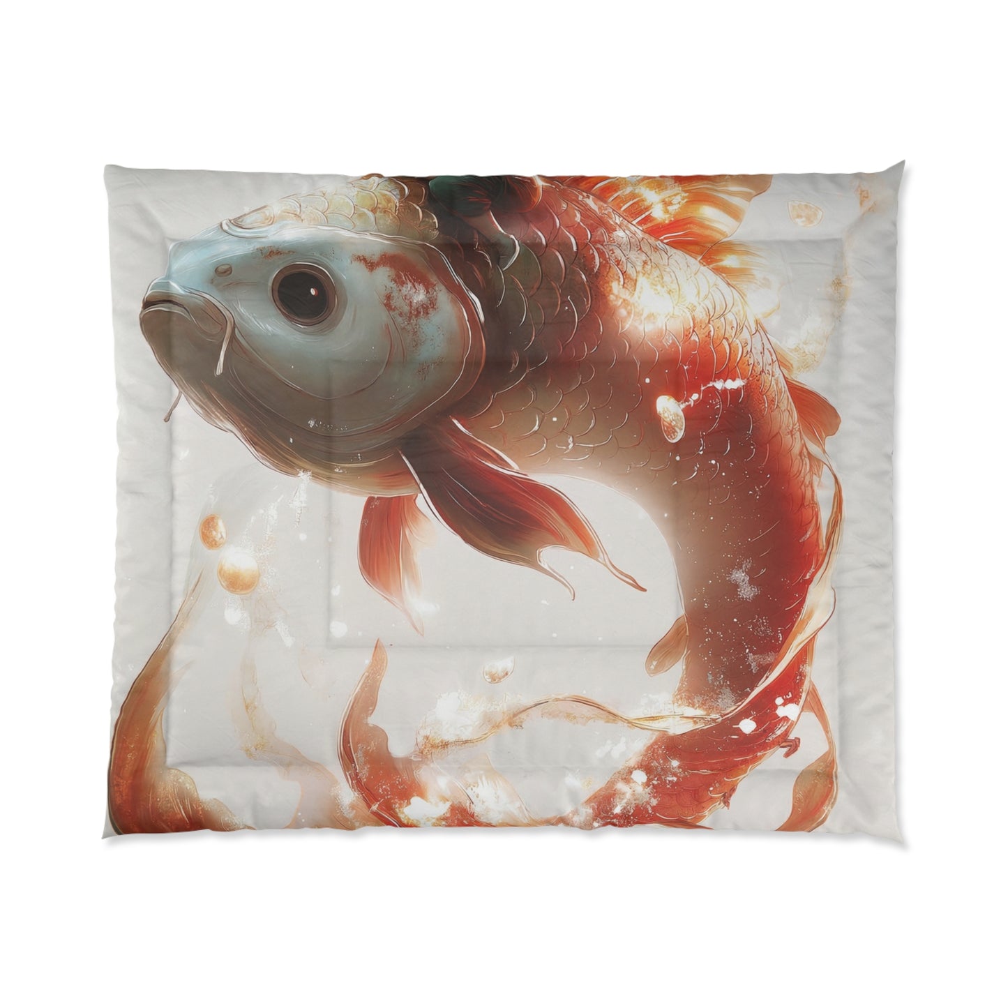 Child on Celestial Koi Comforter – Warm Glow Through Liquid Light