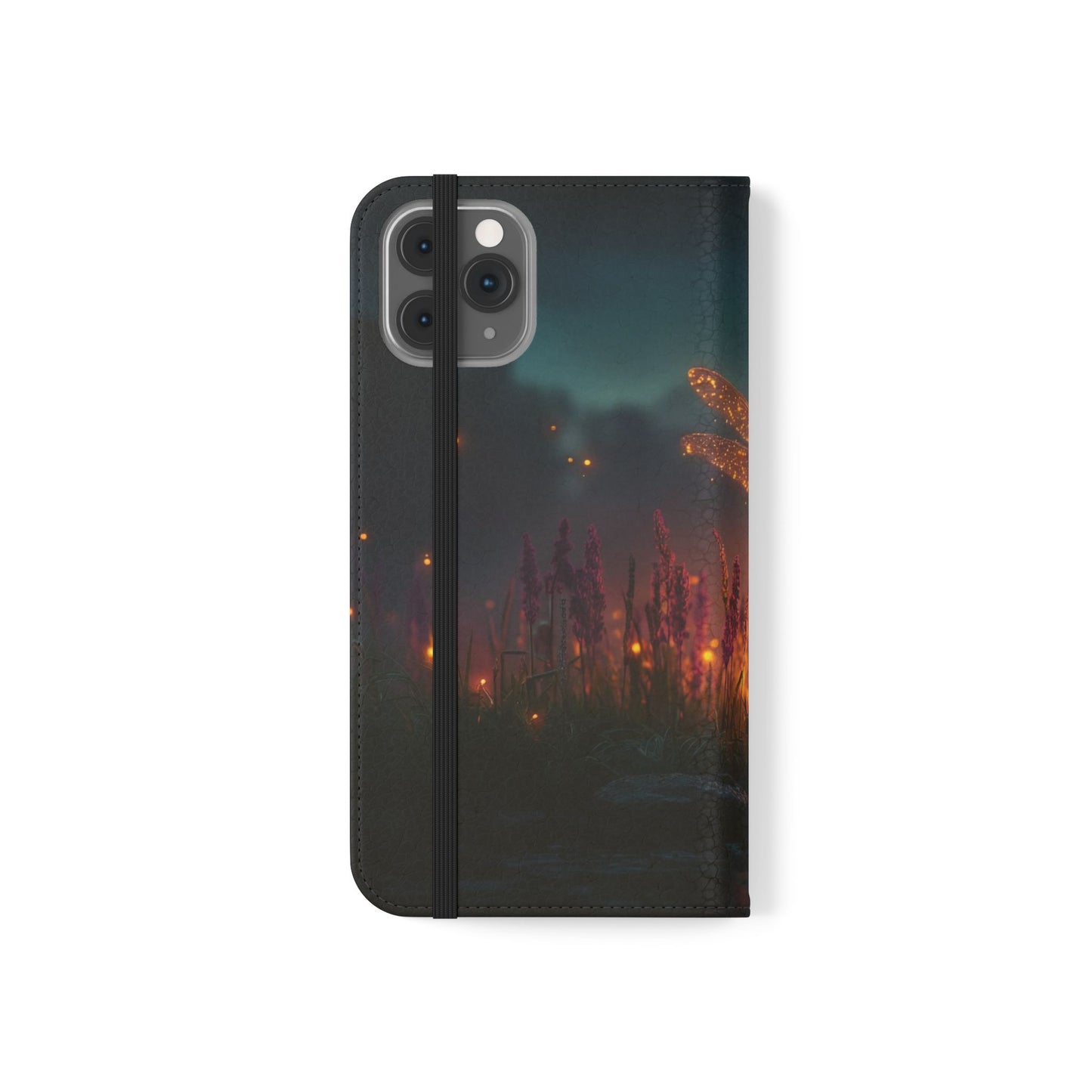 Bioluminescent Dragonfly Flip Cases – Glowing Amber Wings Over Twilight Marsh