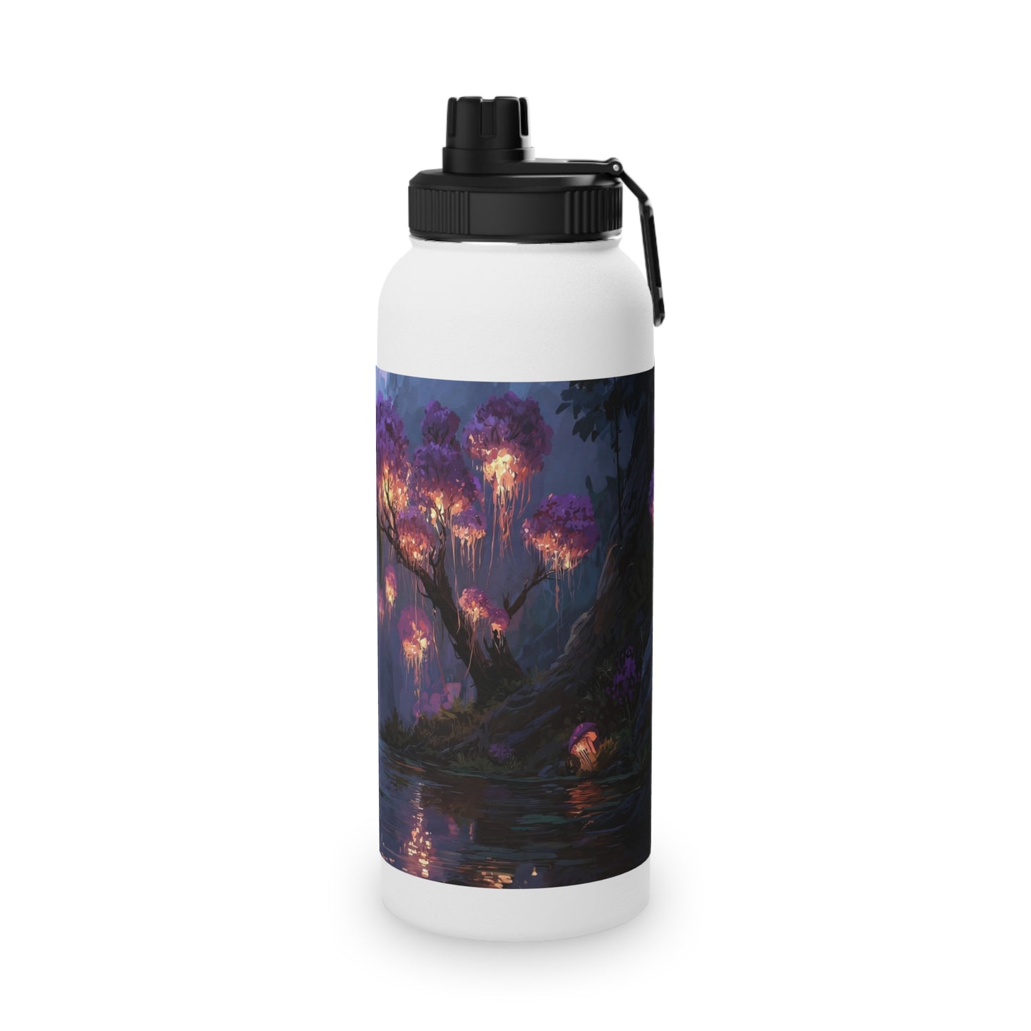 Luminous Glade Stainless Steel Water Bottle, Sports Lid – Twilight Bloom Sanctuary