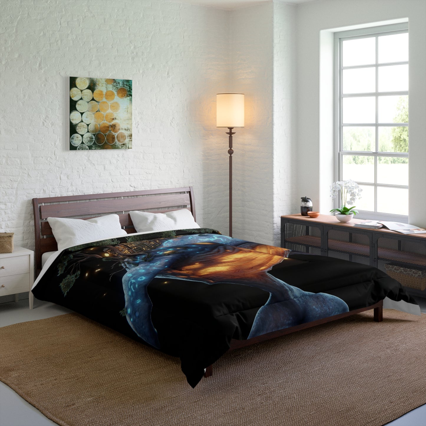 Celestial Whale Comforter – Floating City Amidst Starlight