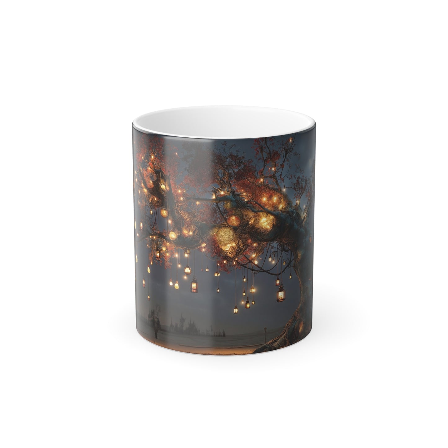 Lanterned Sentinel Tree Mug, 11oz – Turquoise Trunk and Amber Glow