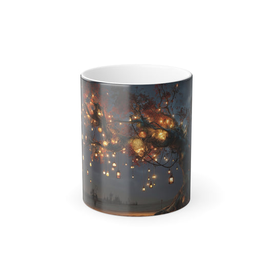 Lanterned Sentinel Tree Mug, 11oz – Turquoise Trunk and Amber Glow