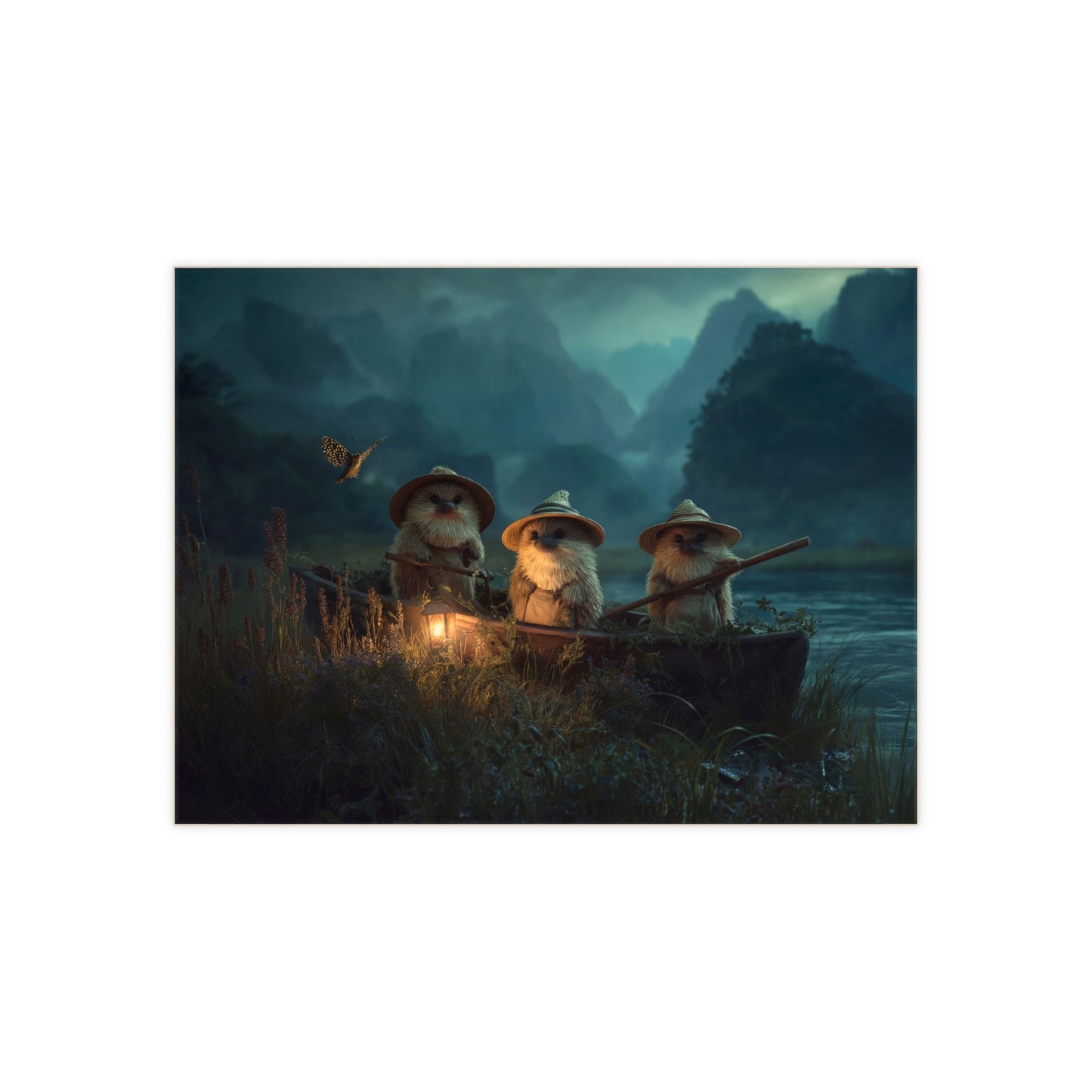 Three Hedgehog Paddlers Ceramic Photo Tile – Twilight River Journey