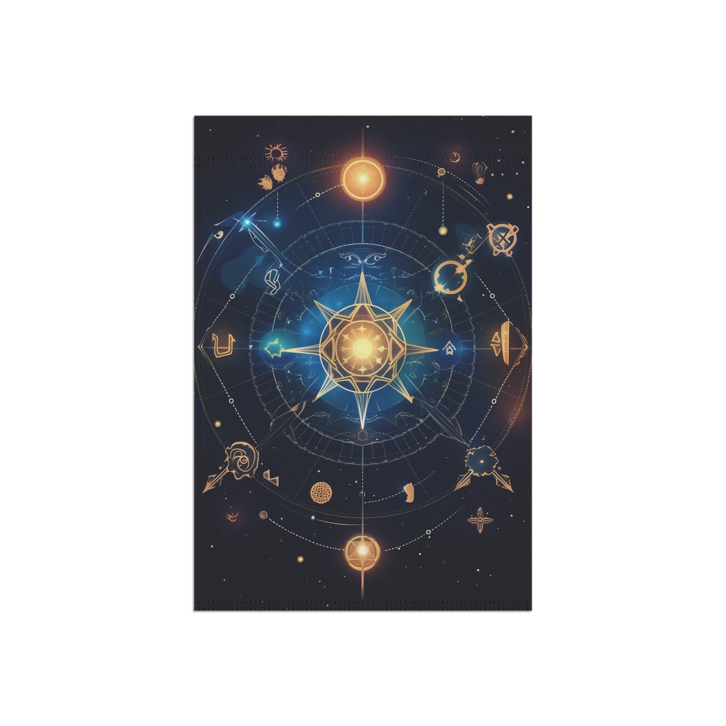 8K, high resolution detailed vector illustration poster, stars, celestial symbols, glowing accents - Garden & House Banner