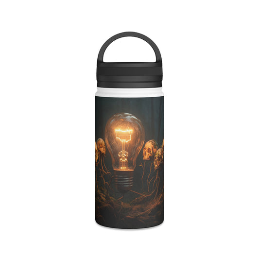 Glowing Lightbulb in Haunted Forest Stainless Steel Water Bottle, Handle Lid – Illuminated Wisdom Amidst the Roots