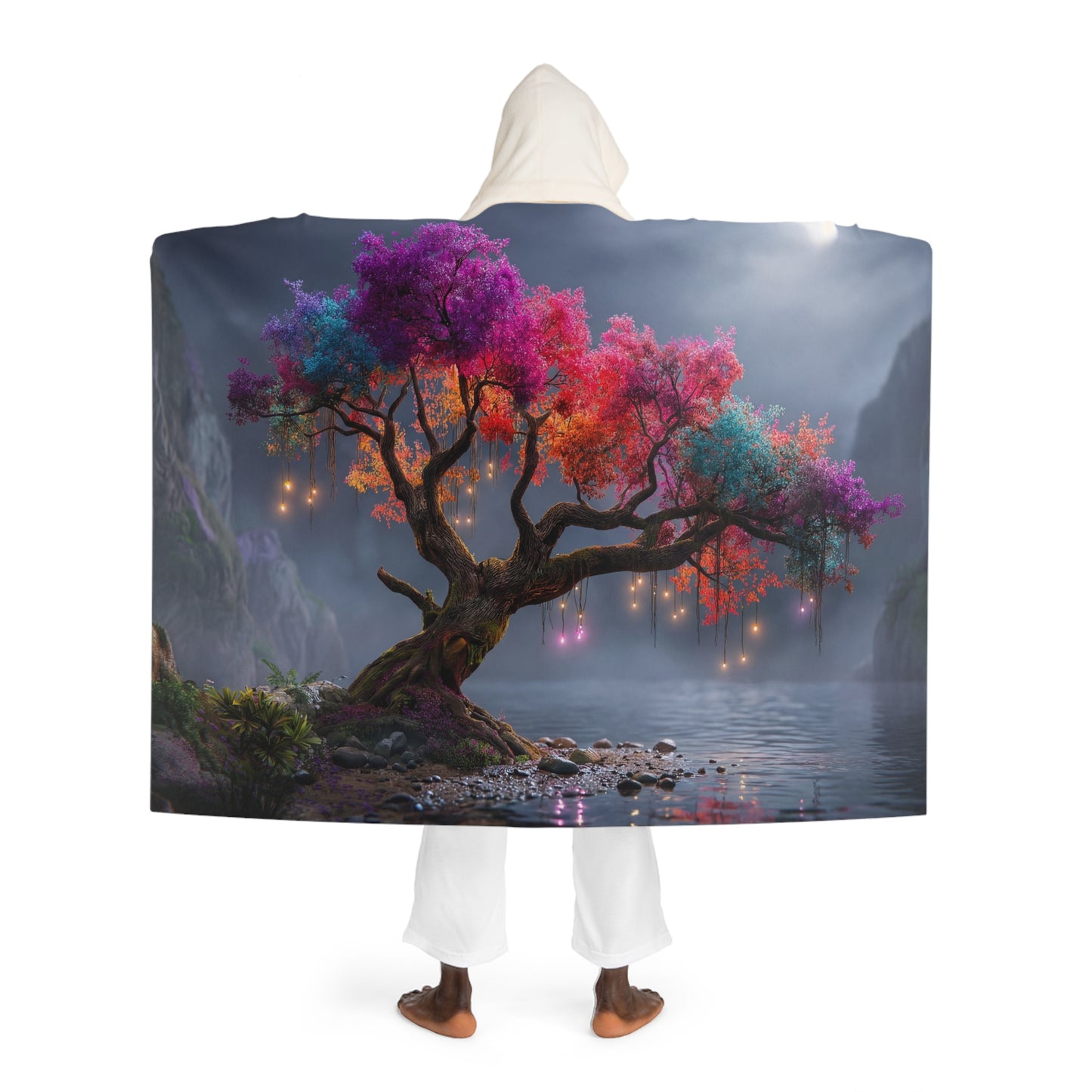 Rainbow Canopy Hooded Sherpa Fleece Blanket – Twilight Lantern Grove