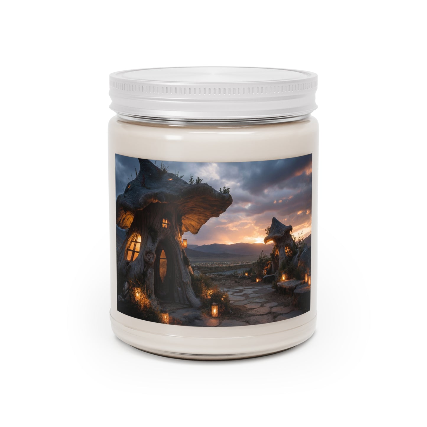 Whispering Mushroom Cottage Scented Soy Candles with White Lid, 9oz – Twilight Sanctuary