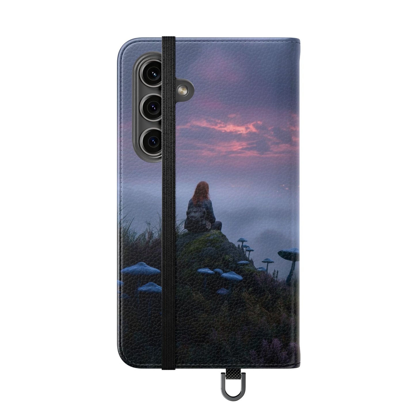 Misty Hilltop Flip Cases – Red-Haired Wanderer at Twilight