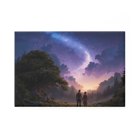 Starlit Couple Under Milky Way Button Magnet, Rectangle (1 & 10 pcs) – Whispering Forest Pact