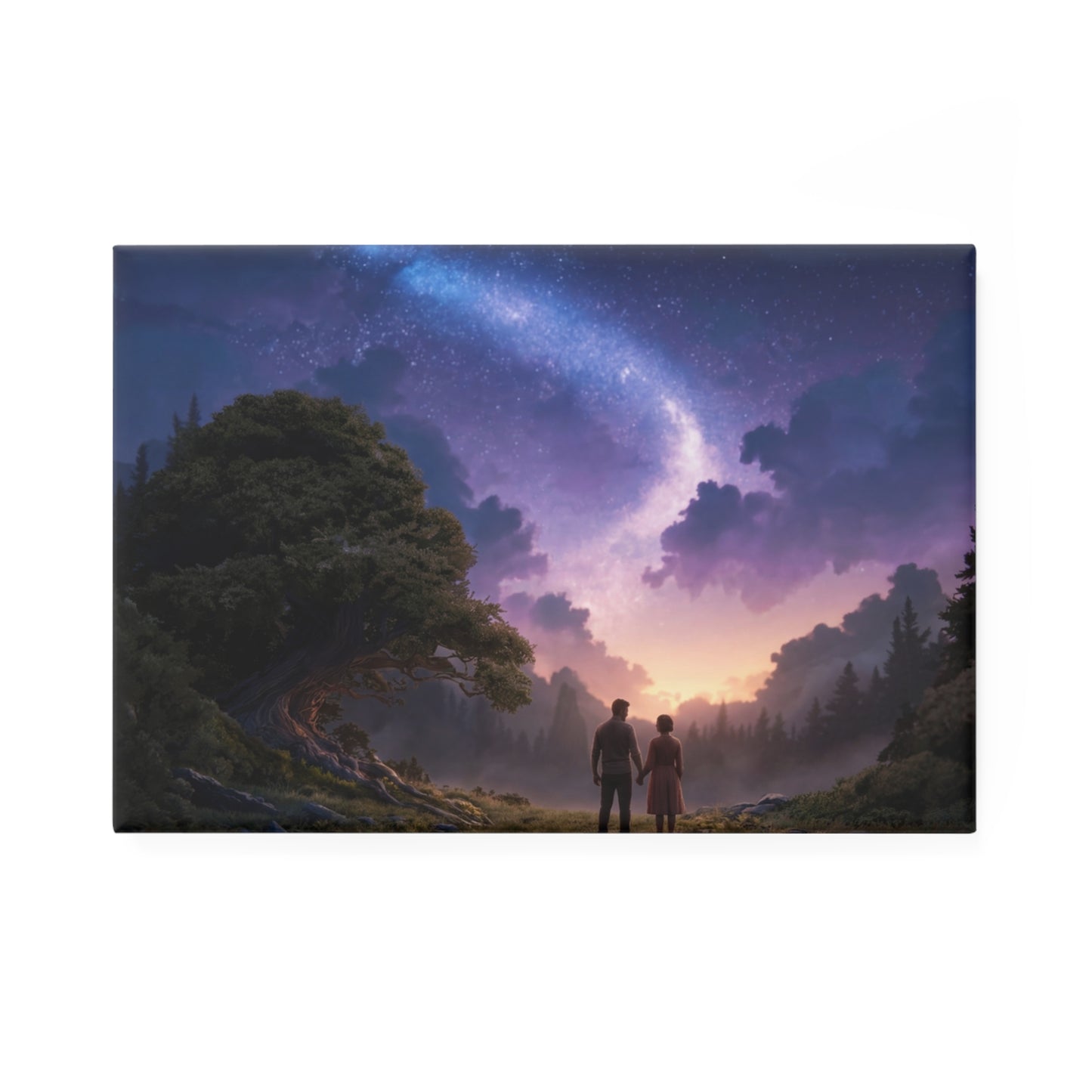 Starlit Couple Under Milky Way Button Magnet, Rectangle (1 & 10 pcs) – Whispering Forest Pact