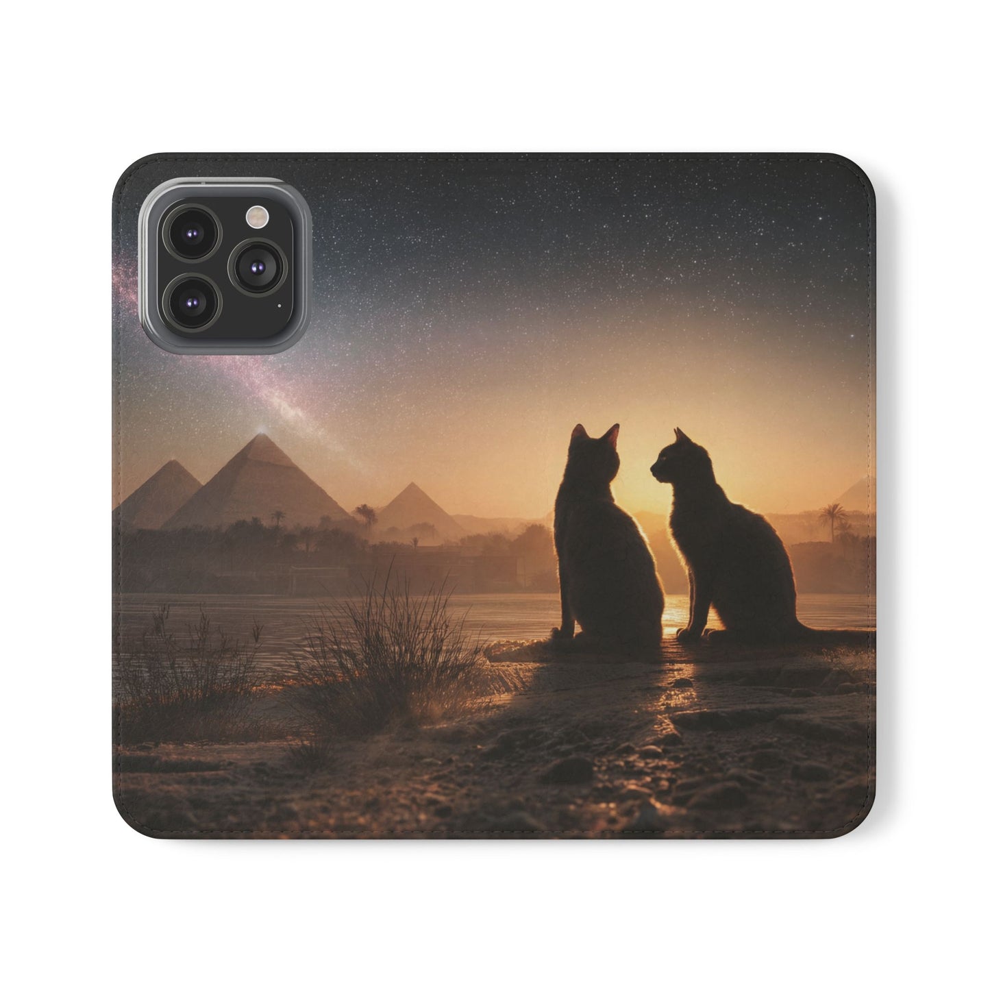 Pharaoh Cats Flip Cases – Starry Nile Guardians on the Bank