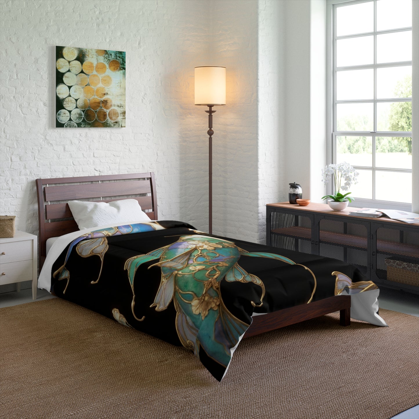 Art Nouveau Koi Comforter – Luminous Azure & Gold Dreamscape